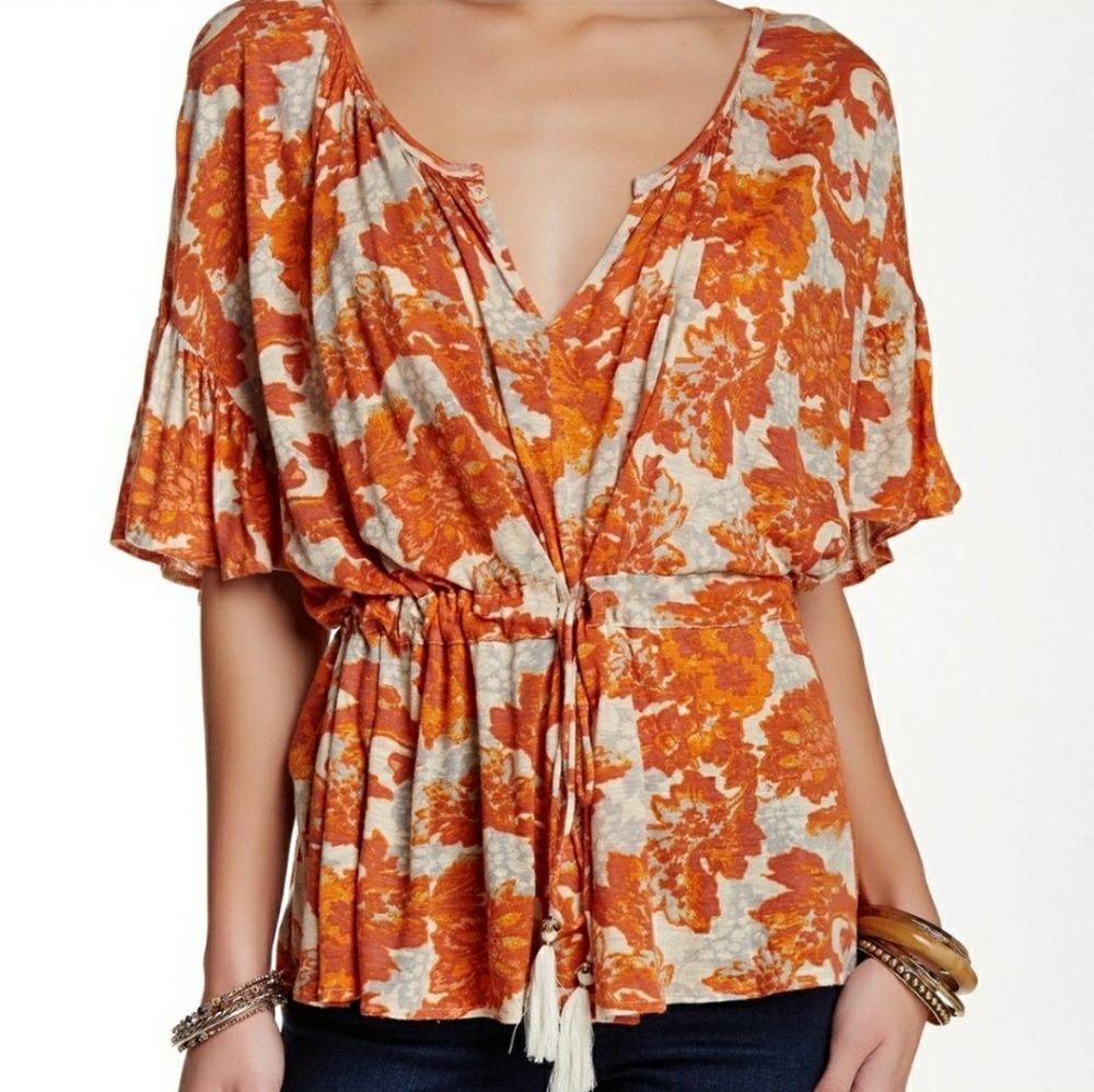 Free People Riverbend Boho Ruffle Sleeve Top sz M